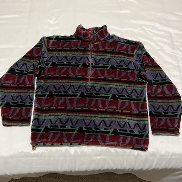 Vintage Tsunami Half Zip Fleece Sweater Aztec Pattern Hiking Men's Size L Toggle - Picture 2 of 14